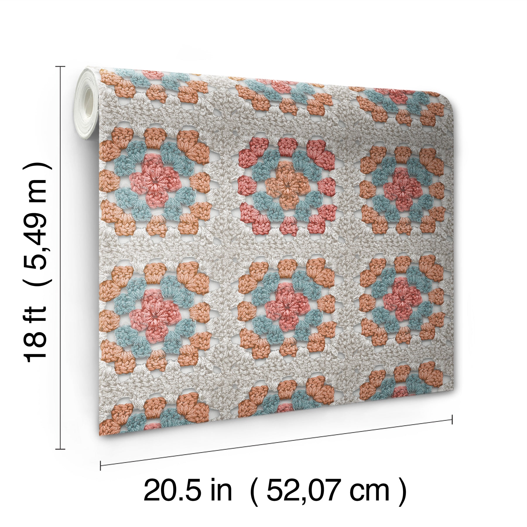 Granny Square Cream & Pink Peel and Stick Wallpaper - dimensions