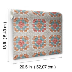 Granny Square Cream & Pink Peel and Stick Wallpaper - dimensions