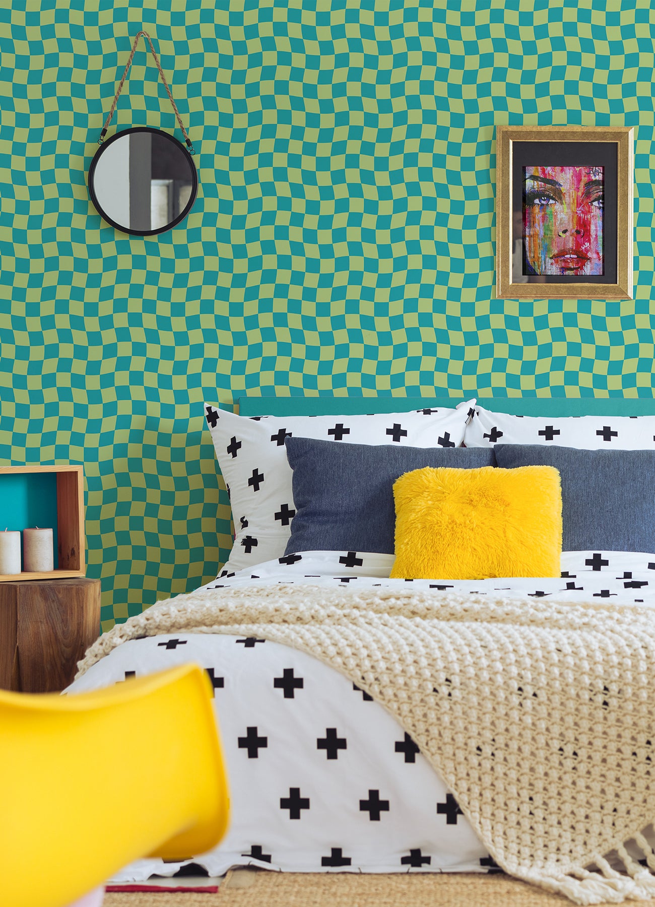 Groovy Checker Peel and Stick Wallpaper in a room setting