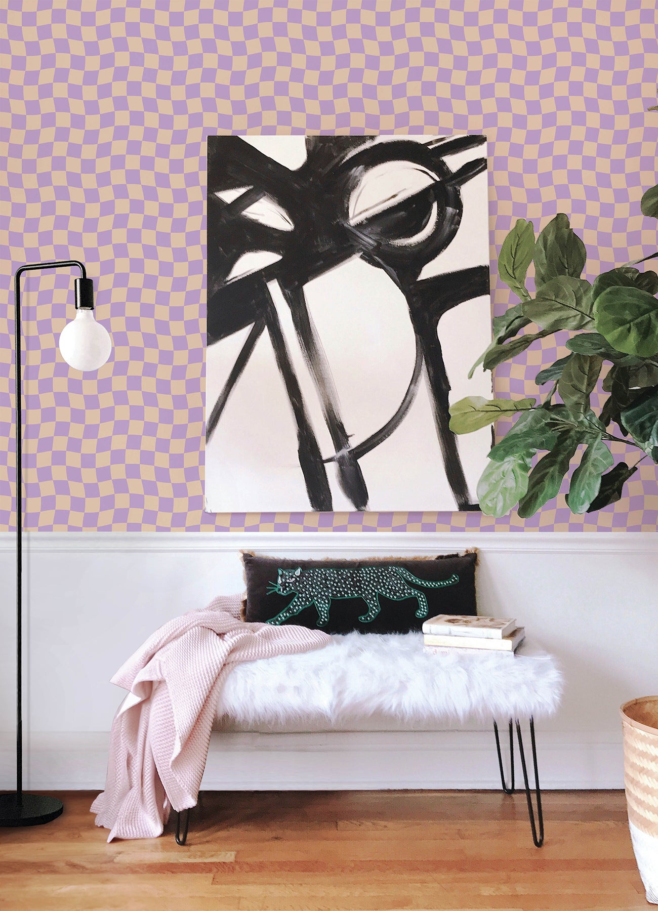 Groovy Checker Peel and Stick Wallpaper in a room setting