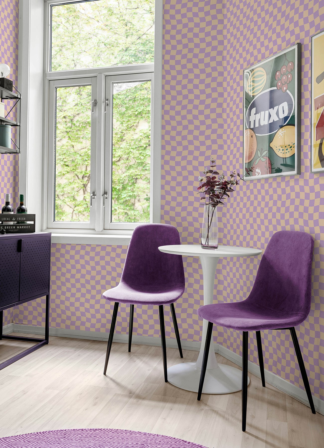 Groovy Checker Peel and Stick Wallpaper in a room setting