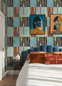 Abstract Grid P&S Wallpaper in a room setting