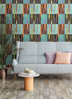 Abstract Grid P&S Wallpaper in a room setting