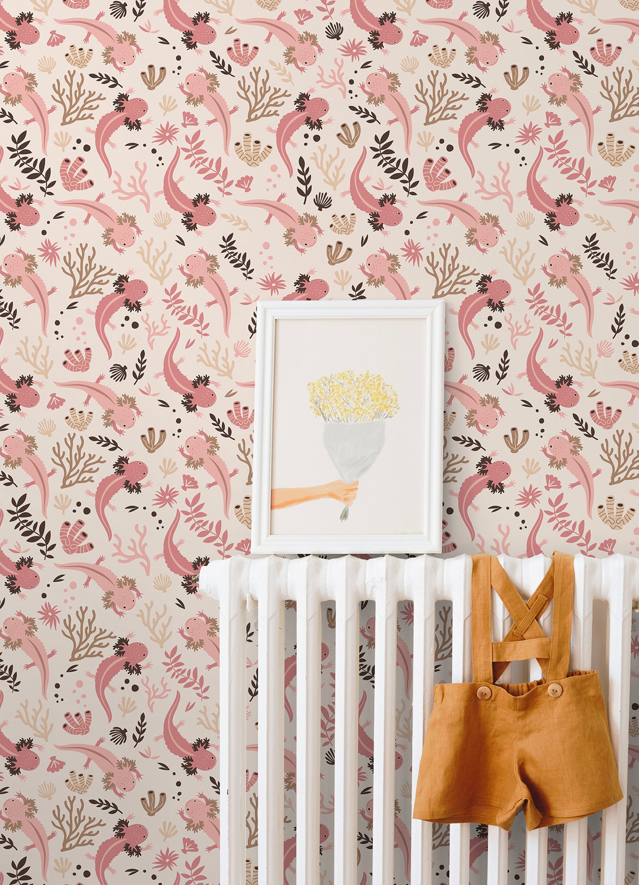 Axolotl Underwater Garden Peel and Stick Wallpaper in a room setting