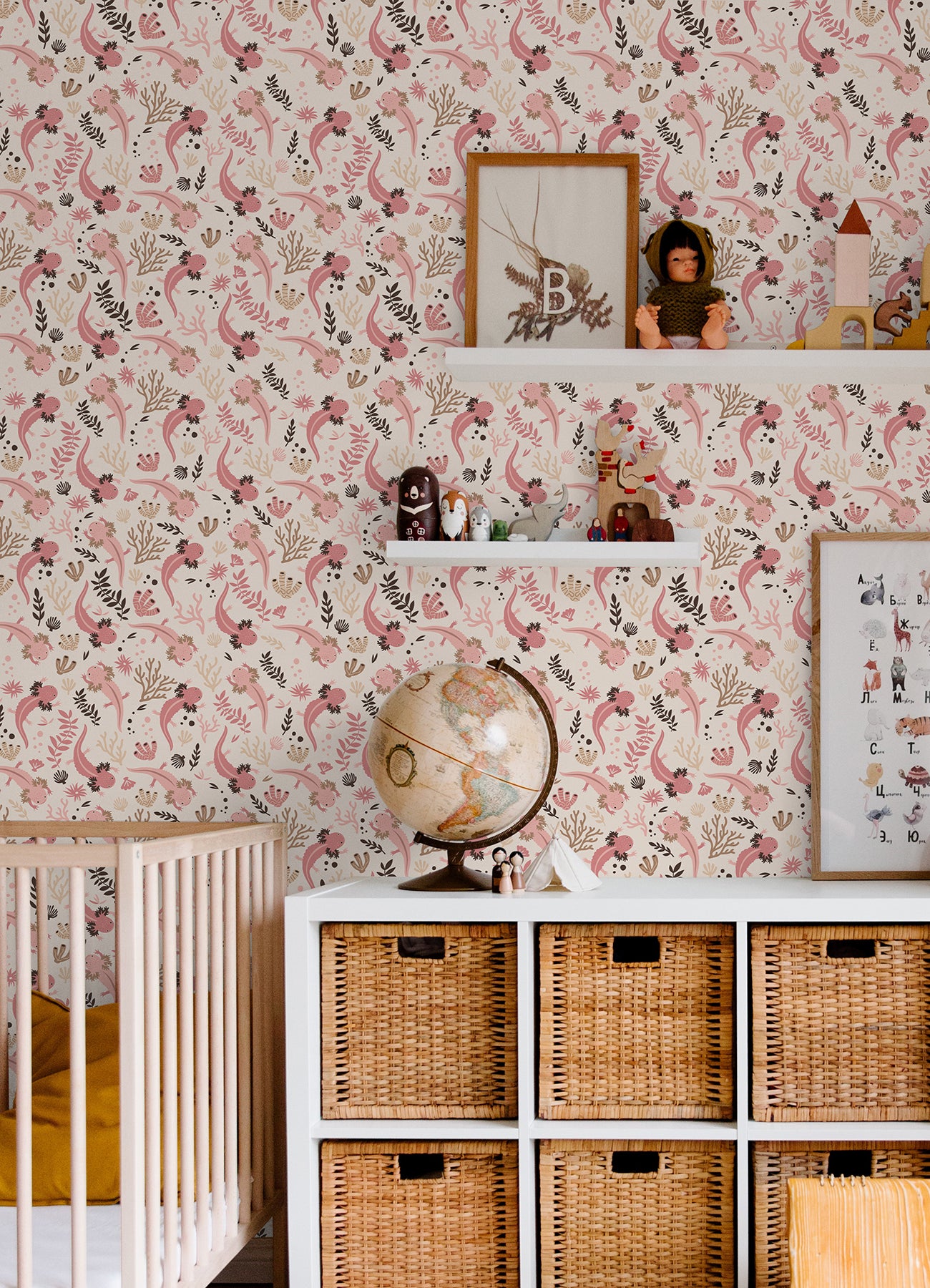 Axolotl Underwater Garden Peel and Stick Wallpaper in a room setting