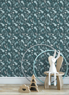 Axolotl Underwater Garden Peel and Stick Wallpaper in a room setting