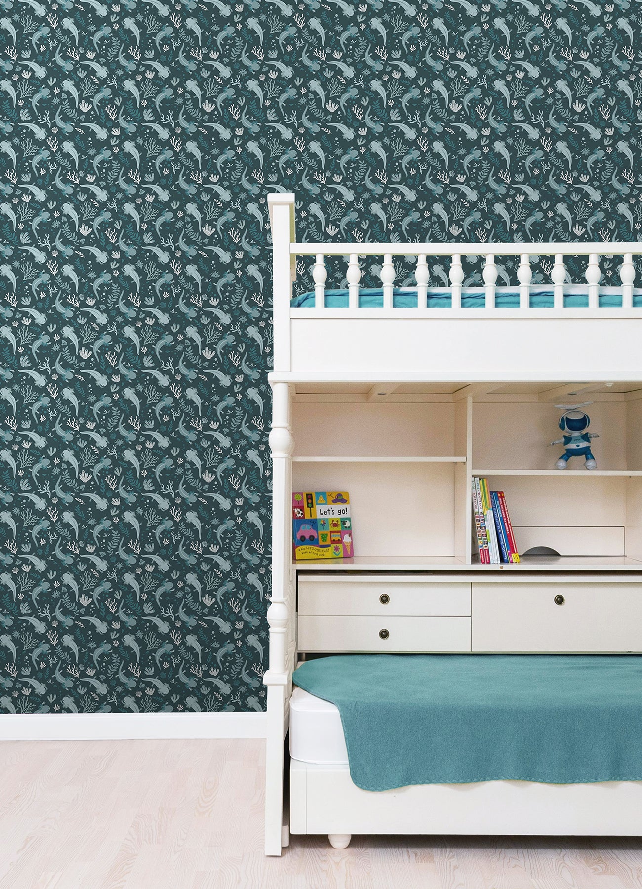 Axolotl Underwater Garden Peel and Stick Wallpaper in a room setting