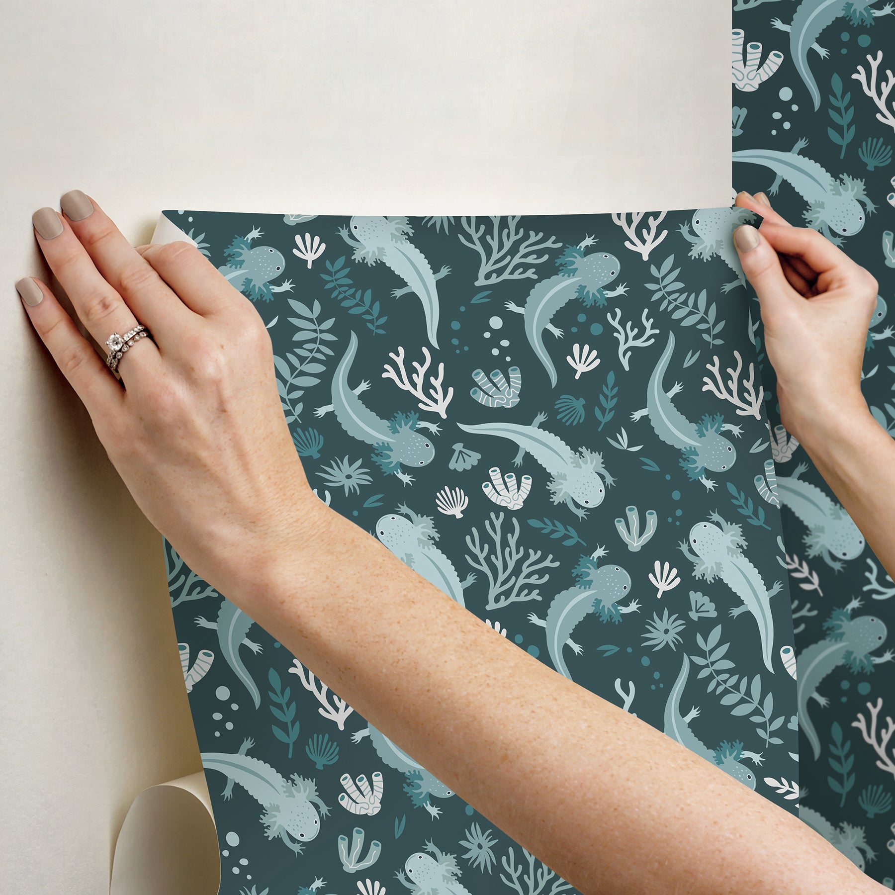 Axolotl Underwater Garden Peel and Stick Wallpaper - how to stick