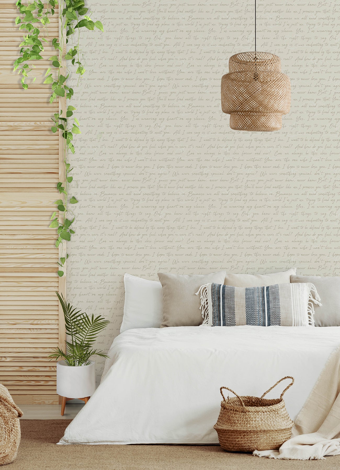 Love Letters Parchment Peel and Stick Wallpaper in a room setting