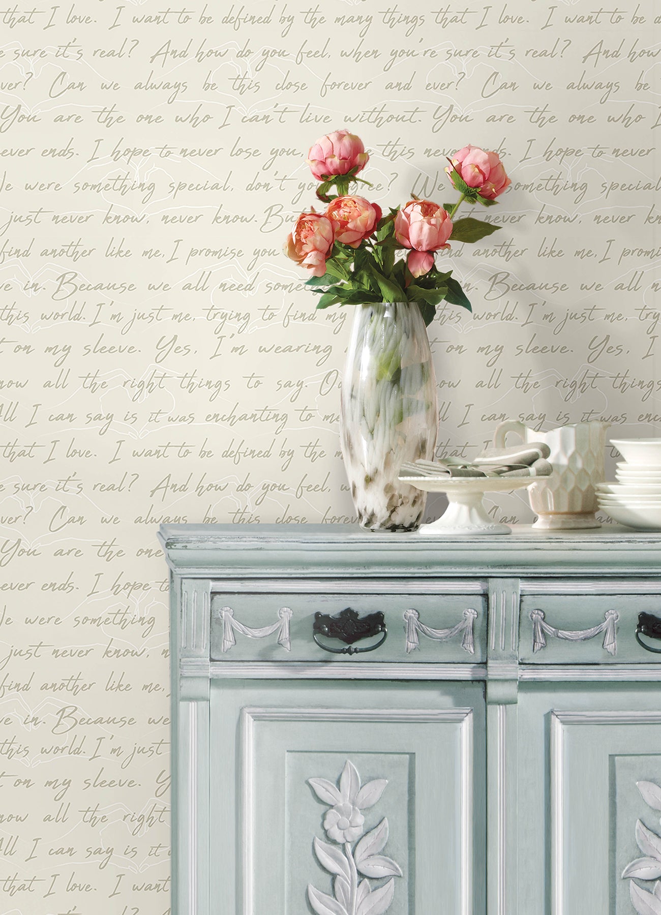 Love Letters Parchment Peel and Stick Wallpaper in a room setting