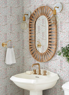 Introducing the Cowgirl Like Me Peel and Stick Wallpaper by WallPops—this seamless wallpaper showcases pale beige cowboy boots accented with delicate floral motifs, all arranged against a light backdrop interwoven with winding leafy vines and dainty blossoms. The soft, muted illustration style lends a subtle vintage charm, making it the ideal choice for anyone seeking adorable cowgirl-inspired décor.