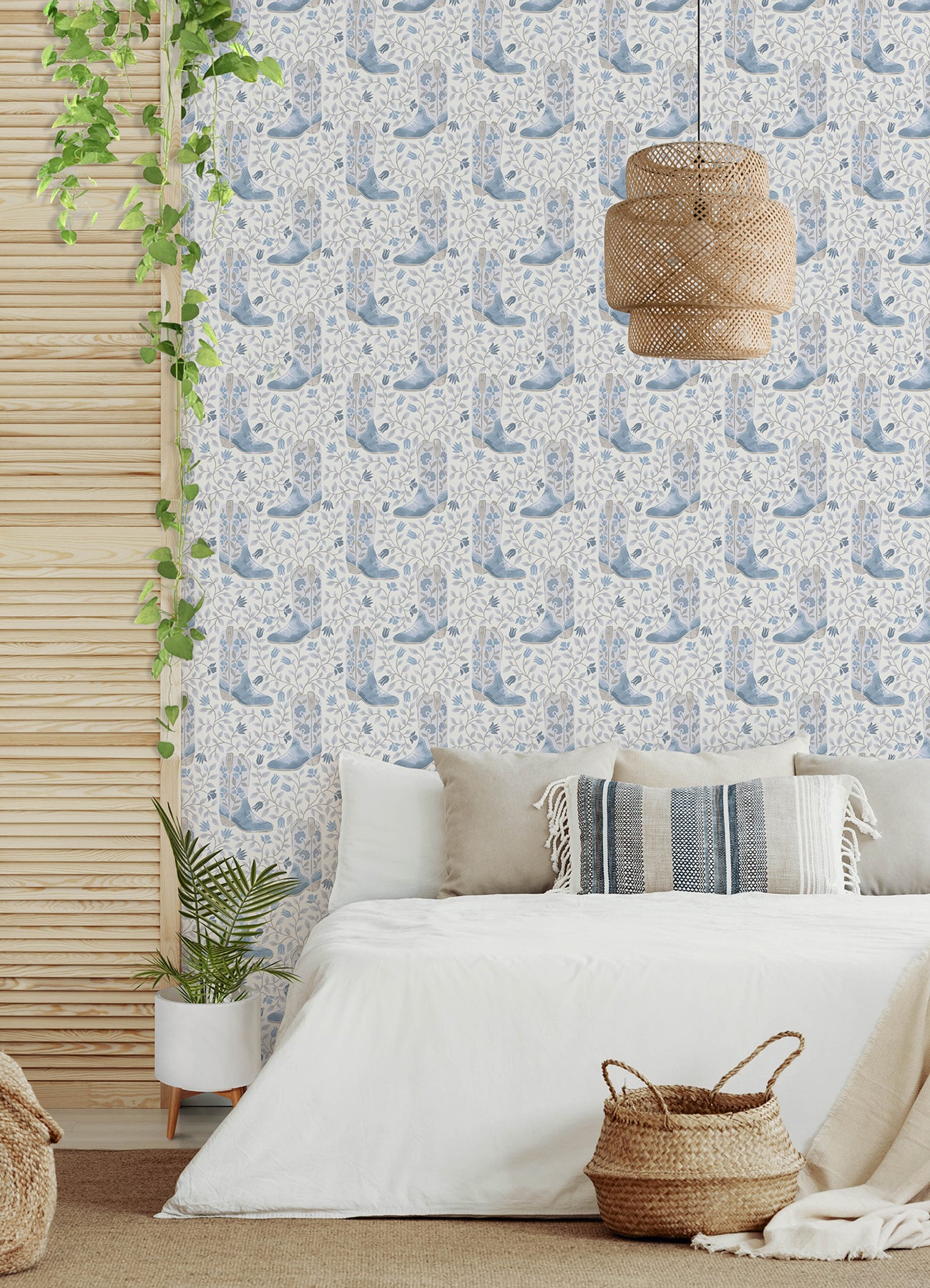 Cowgirl Like Me Blue Peel and Stick Wallpaper in a room setting