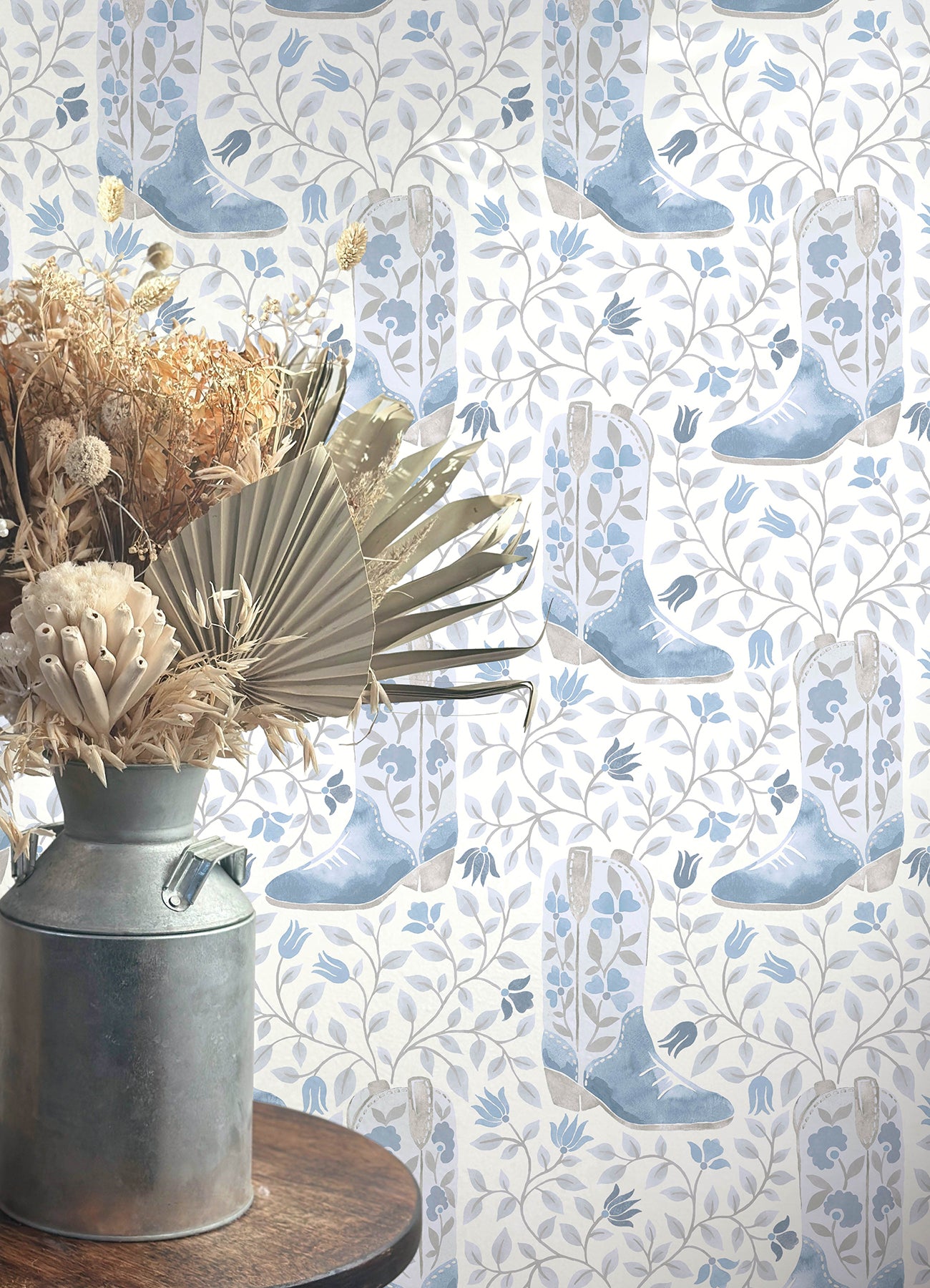 Cowgirl Like Me Blue Peel and Stick Wallpaper in a room setting
