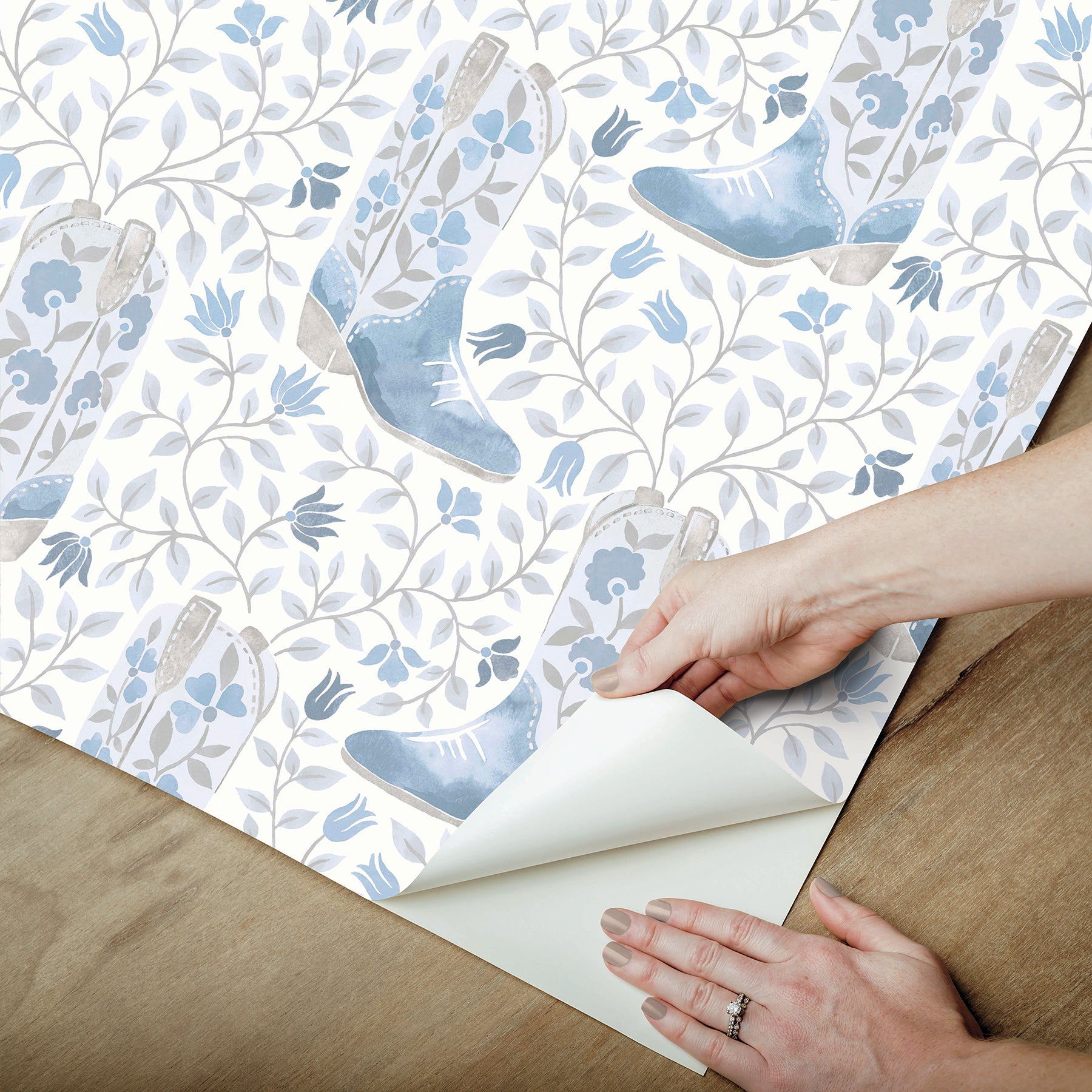 Cowgirl Like Me Blue Peel and Stick Wallpaper - how to peel
