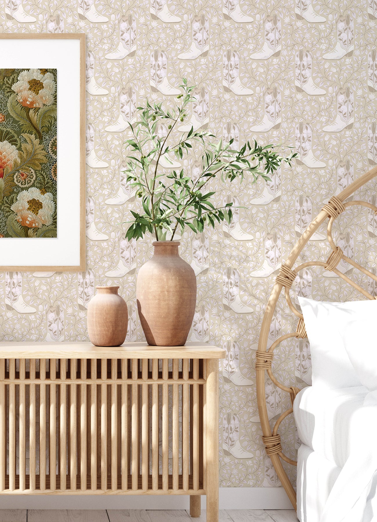Cowgirl Like Me Beige Peel and Stick Wallpaper in a room setting
