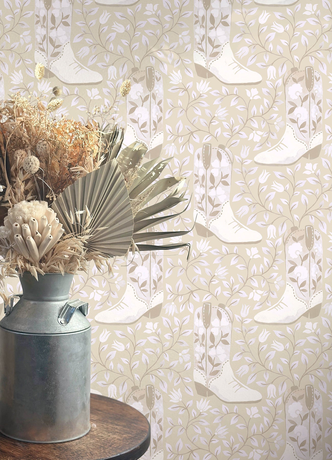 Cowgirl Like Me Beige Peel and Stick Wallpaper in a room setting