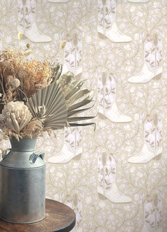 Cowgirl Like Me Beige Peel and Stick Wallpaper in a room setting