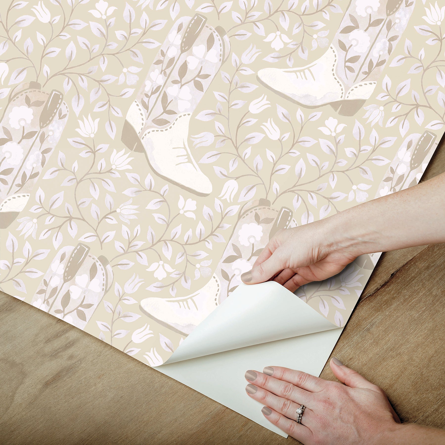 Cowgirl Like Me Beige Peel and Stick Wallpaper - how to peel
