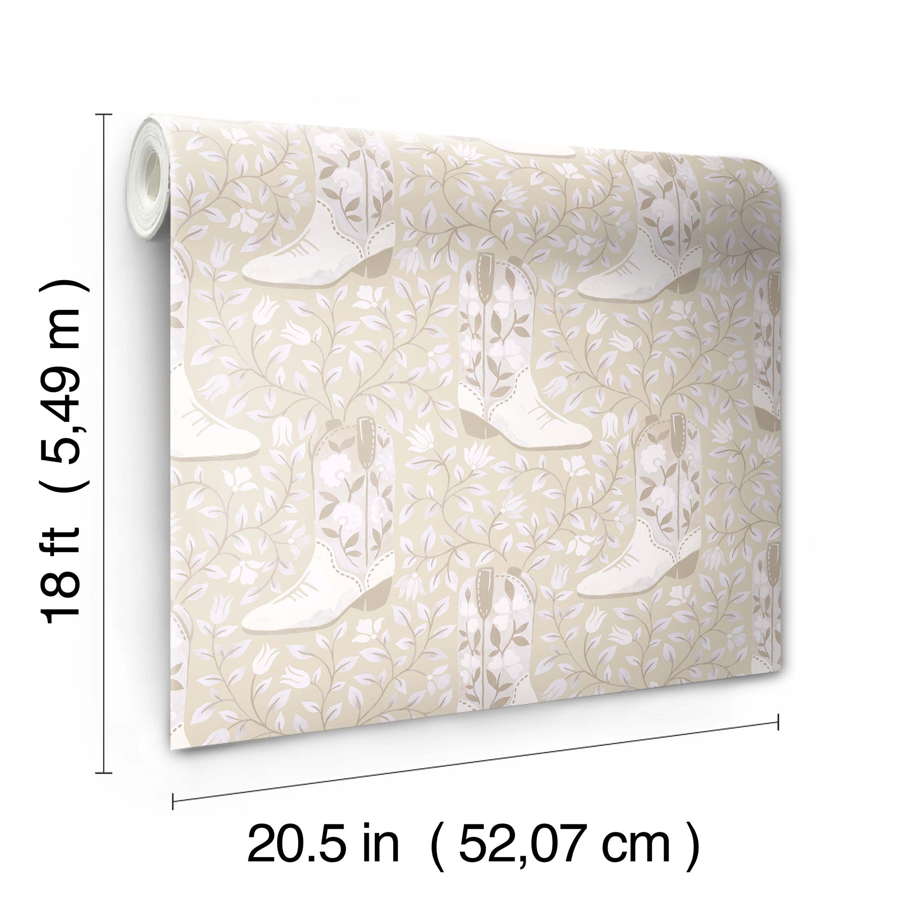 Cowgirl Like Me Beige Peel and Stick Wallpaper - dimensions