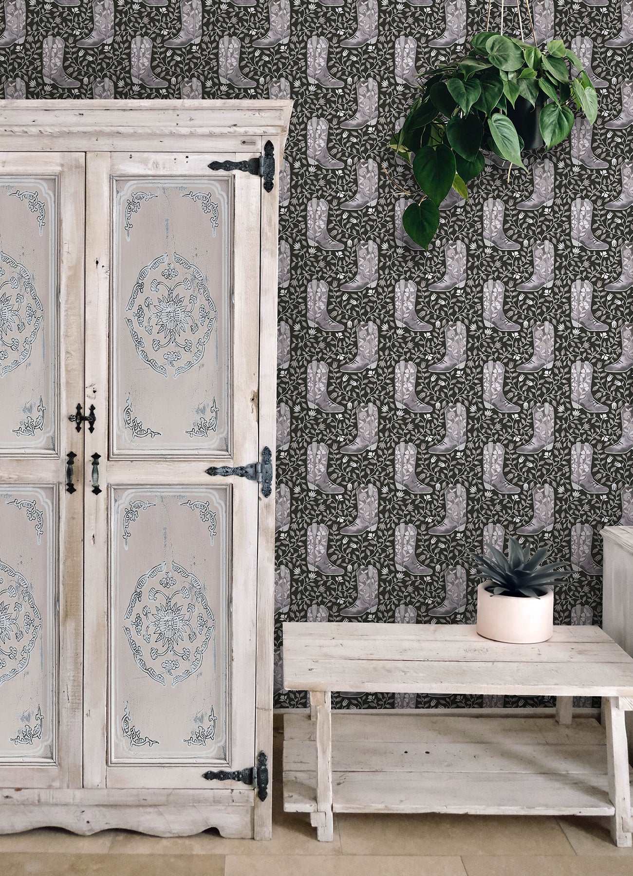 Cowgirl Like Me Black Peel and Stick Wallpaper in a room setting