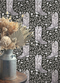 Cowgirl Like Me Black Peel and Stick Wallpaper in a room setting