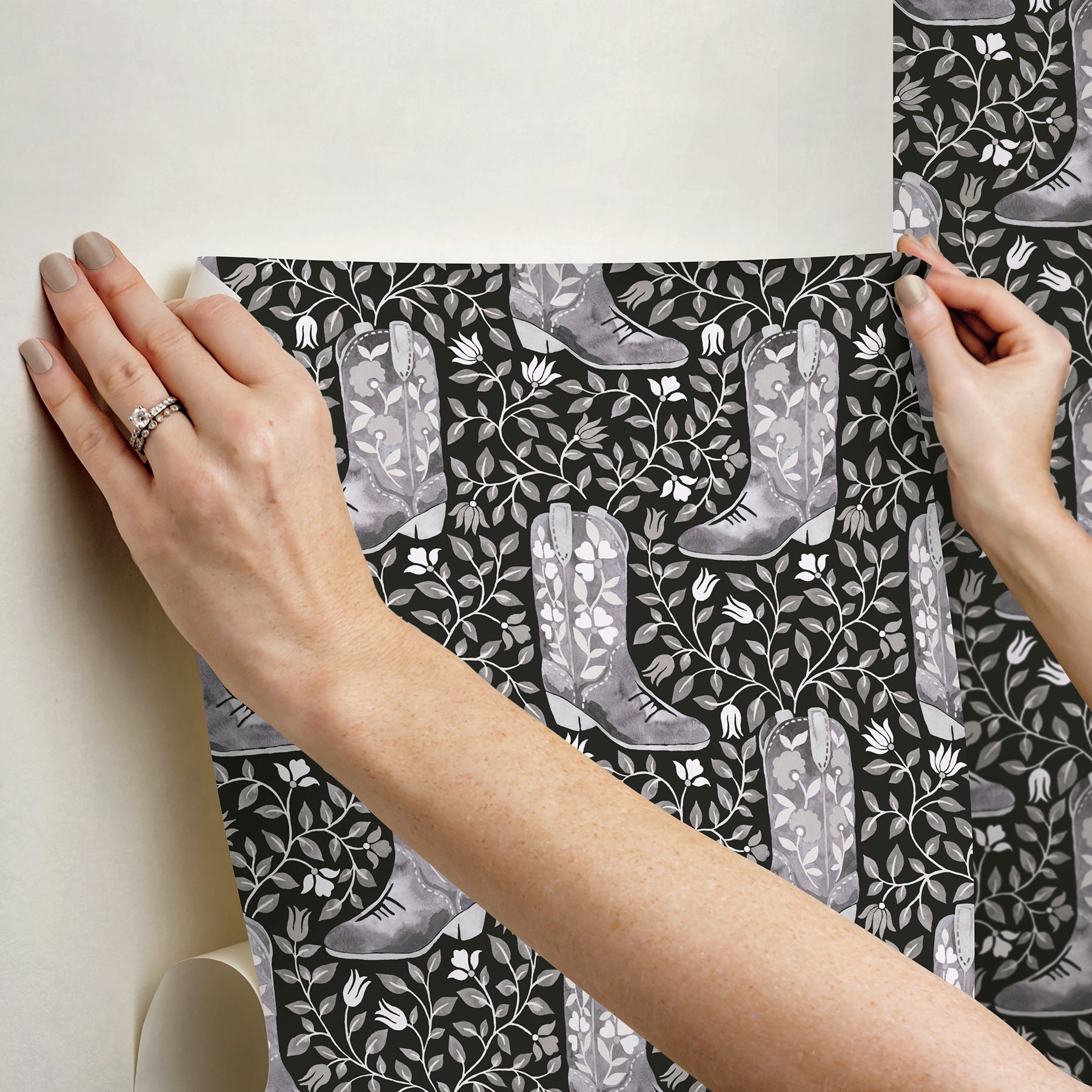 Cowgirl Like Me Black Peel and Stick Wallpaper - how to stick