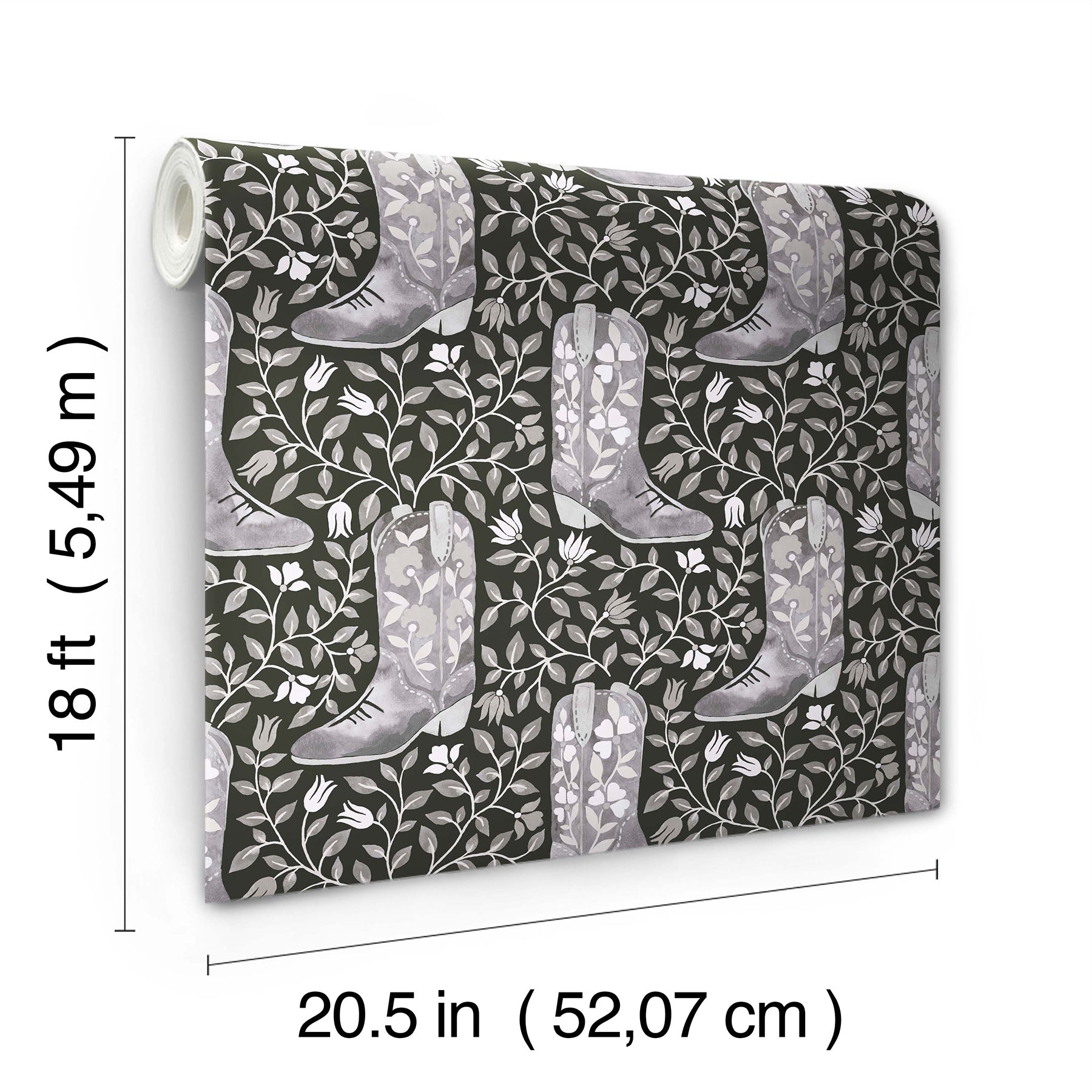 Cowgirl Like Me Black Peel and Stick Wallpaper - dimensions