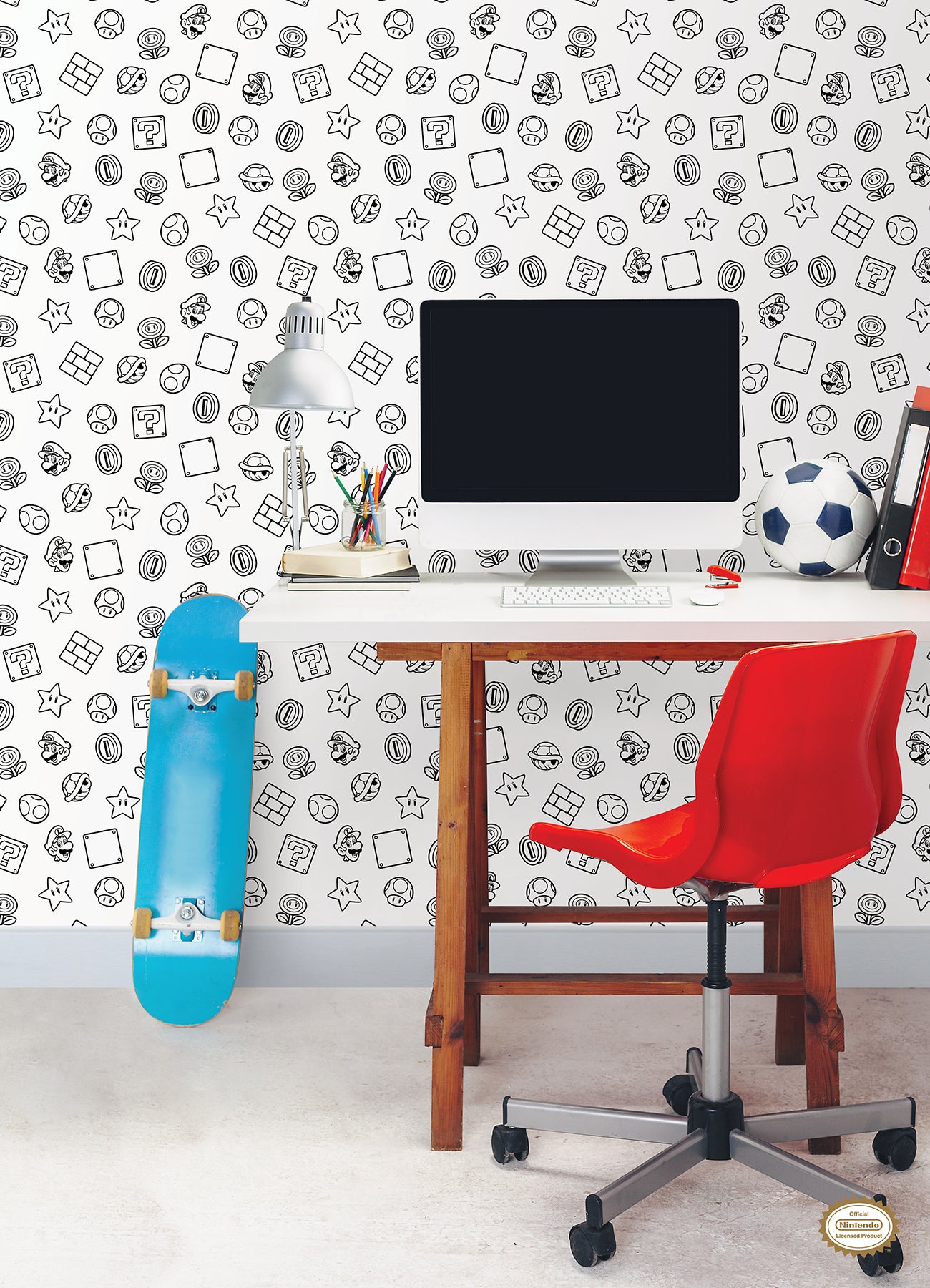 Nintendo Super Mario Power Up Icons P&S Wallpaper in a room setting