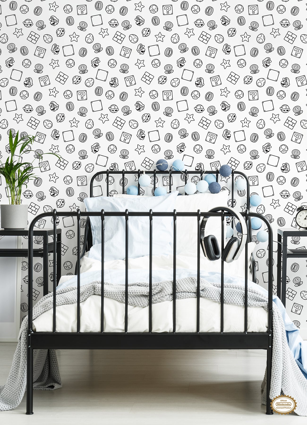 Nintendo Super Mario Power Up Icons P&S Wallpaper in a room setting