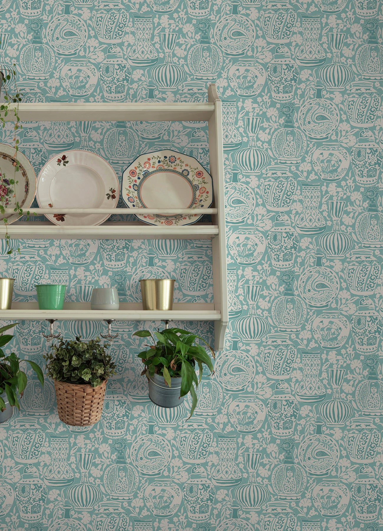 Delft Pottery Peel and Stick Wallpaper in a room setting
