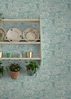 Delft Pottery Peel and Stick Wallpaper in a room setting