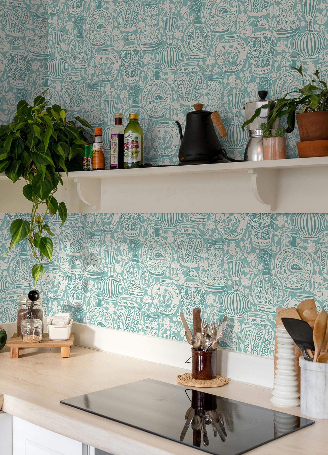 Delft Pottery Peel and Stick Wallpaper in a room setting