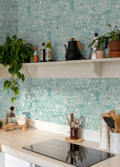 Delft Pottery Peel and Stick Wallpaper in a room setting