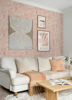 Delft Pottery Peach Peel and Stick Wallpaper in a room setting