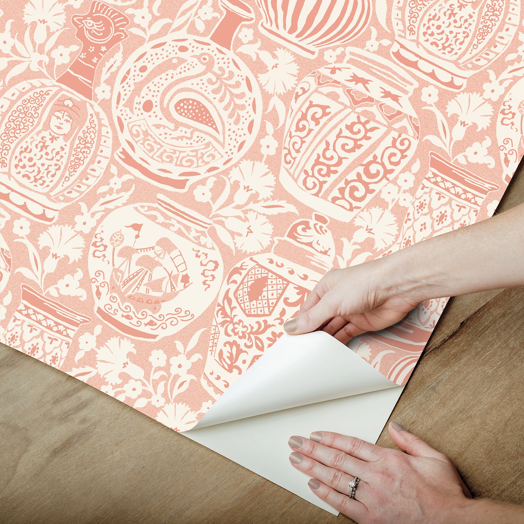 Delft Pottery Peach Peel and Stick Wallpaper - how to peel