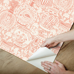 Delft Pottery Peach Peel and Stick Wallpaper - how to peel