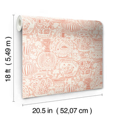 Delft Pottery Peach Peel and Stick Wallpaper - dimensions