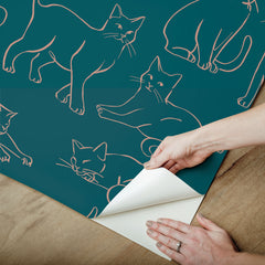 Cat Poses Emerald Peel and Stick Wallpaper - how to peel