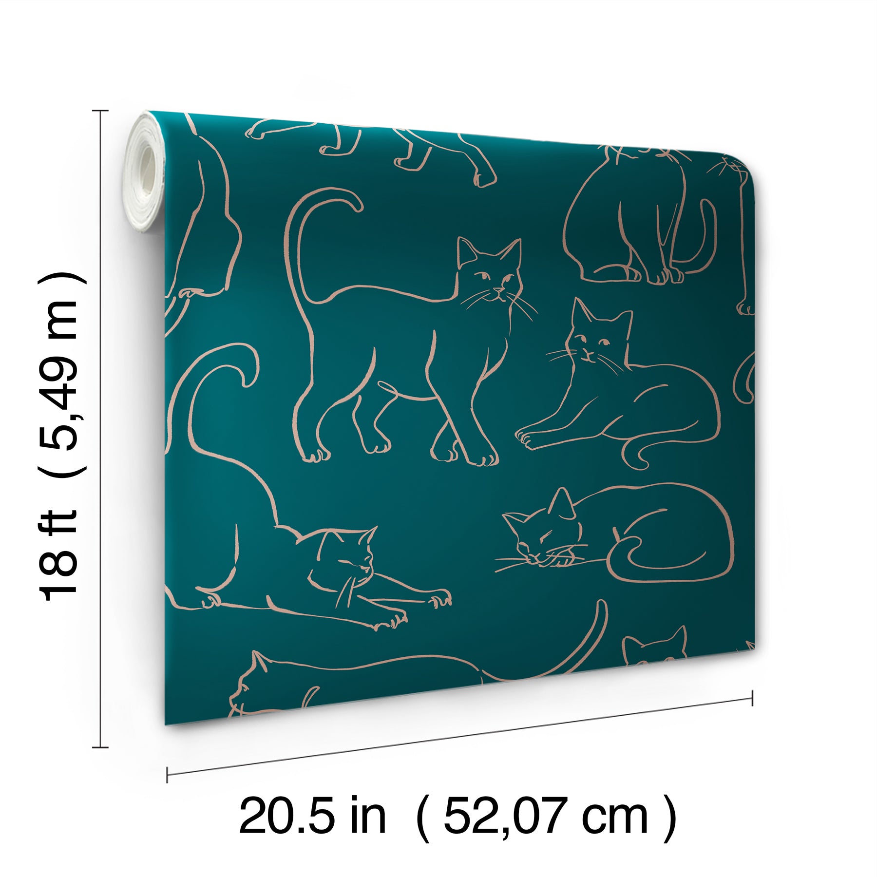 Cat Poses Emerald Peel and Stick Wallpaper - dimensions
