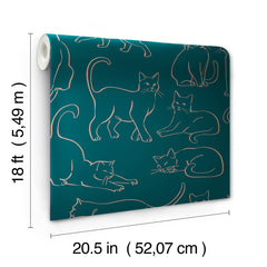 Cat Poses Emerald Peel and Stick Wallpaper - dimensions