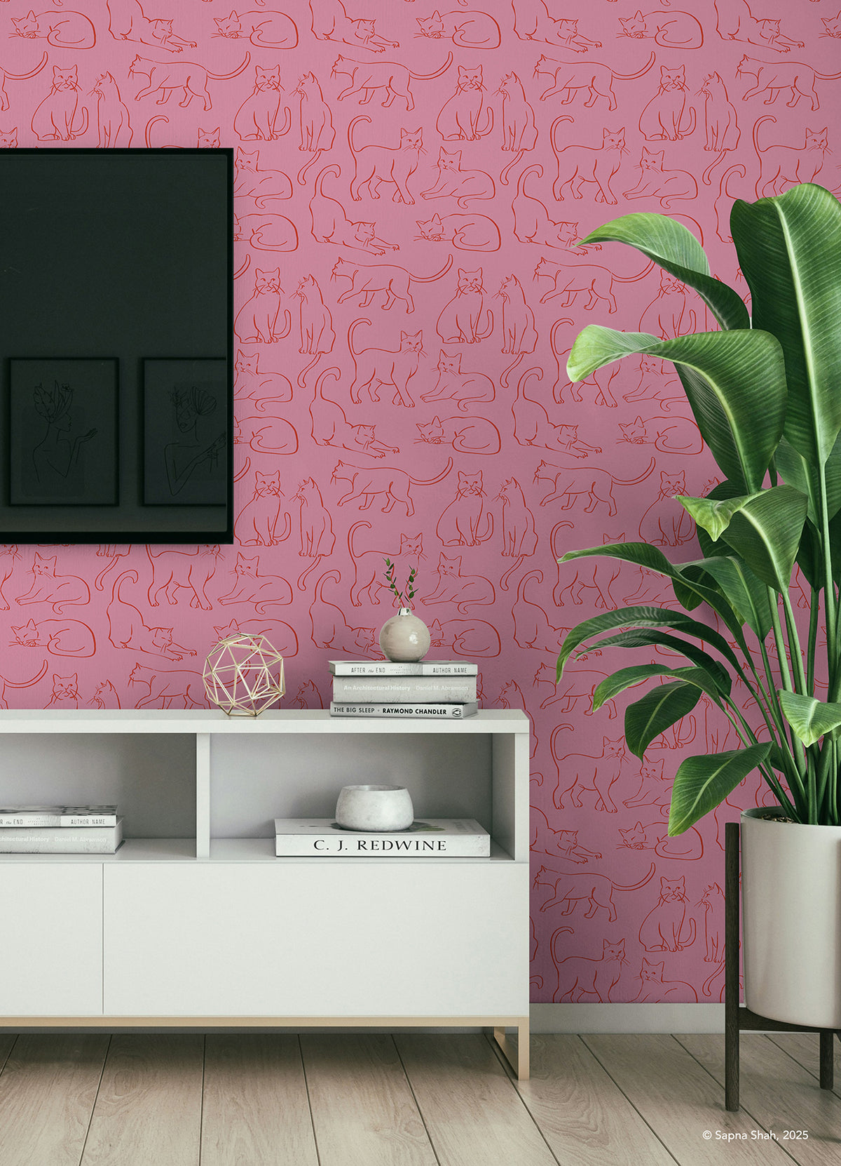 Cat Poses P&S Wallpaper in a room setting