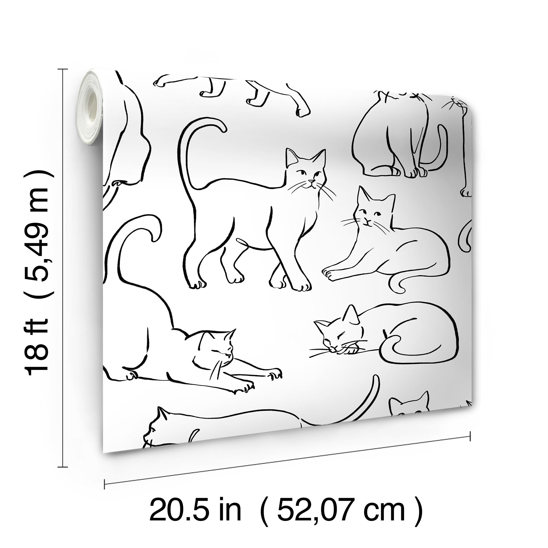 Cat Poses Black and White Peel and Stick Wallpaper - dimensions