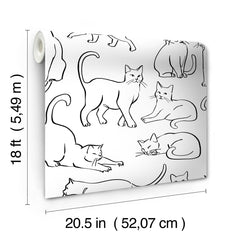 Cat Poses Black and White Peel and Stick Wallpaper - dimensions