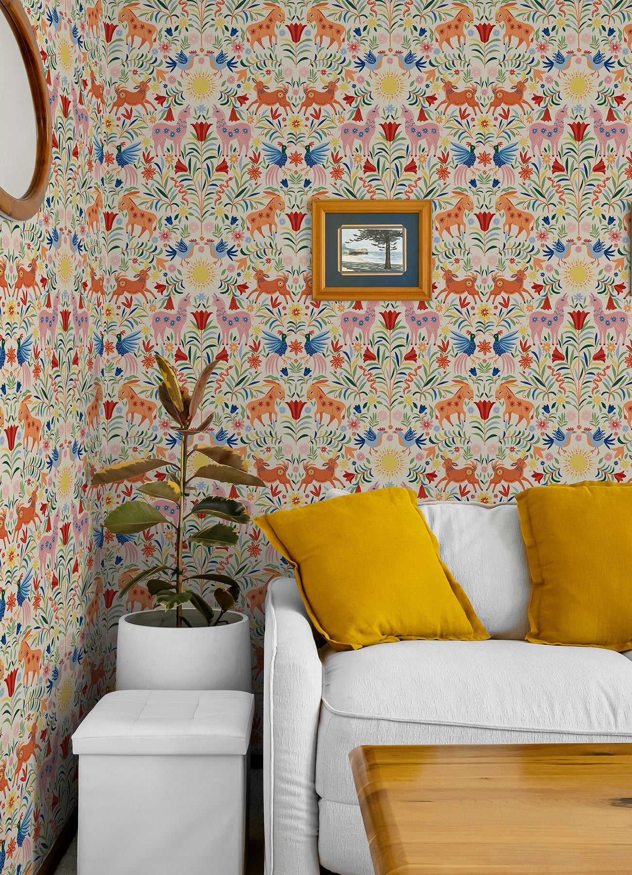 Whimsical Creatures Cream Peel and Stick Wallpaper in a room setting