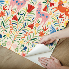 Whimsical Creatures Cream Peel and Stick Wallpaper - peel and stick application