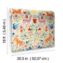 Whimsical Creatures Cream Peel and Stick Wallpaper - dimensions