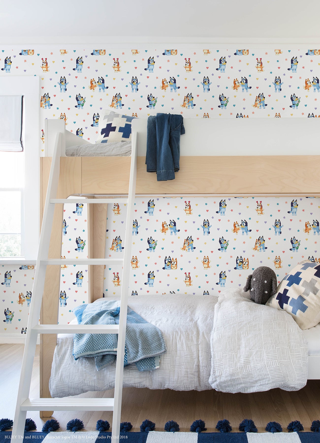 Bluey & Bingo Hearts Peel and Stick Wallpaper in a room setting