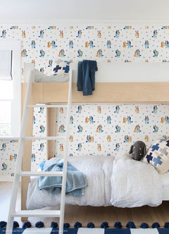 Bluey & Bingo Hearts Peel and Stick Wallpaper in a room setting