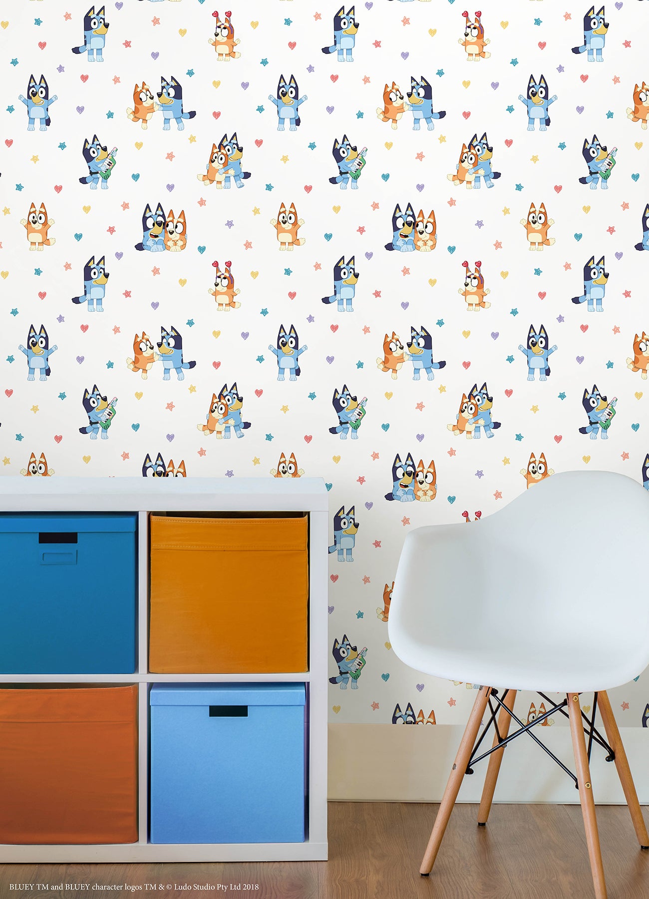 Bluey & Bingo Hearts Peel and Stick Wallpaper in a room setting