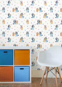Bluey & Bingo Hearts Peel and Stick Wallpaper in a room setting